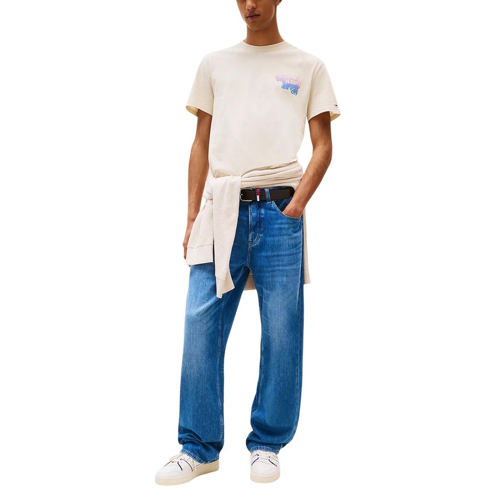 T-Shirt by Tommy Hilfiger Jeans for men in cotton beige showcases a chic silhouette, artfully detailed with a chic and for a chic finish.