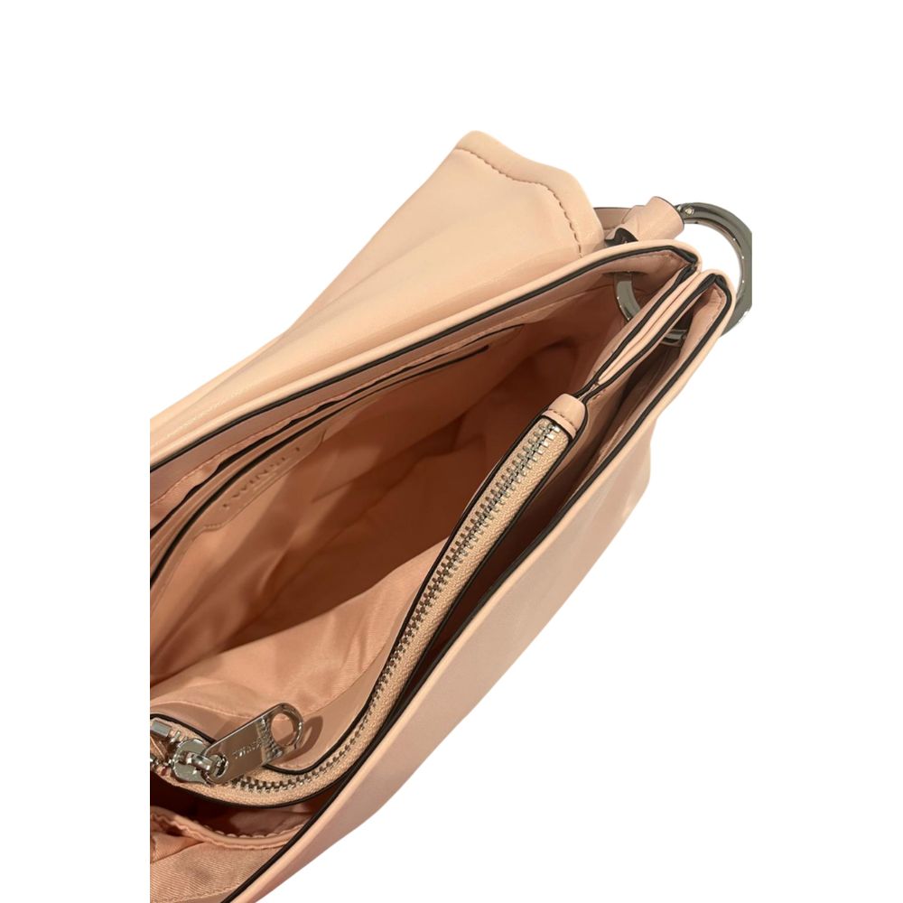 Mini 2-in-1 Shoulder & Crossbody Flap Clutch Handbag by Twinset for women in polyurethane gold, multicolor, pink & white showcases a sculptural silhouette, featuring a secure flap, magnetic & button, ample , and versatile crossbody-strap & shoulder-strap for a sculptural aesthetic.