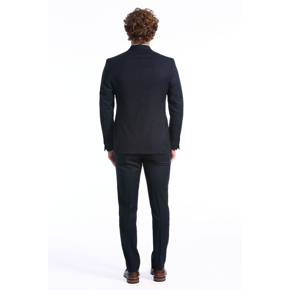 Pant Suit by Baldinini Trend for men in wool blue showcases a sartorial silhouette, artfully detailed with a sophisticated and a sartorial straight & slim for a refined, high-fashion aesthetic.
