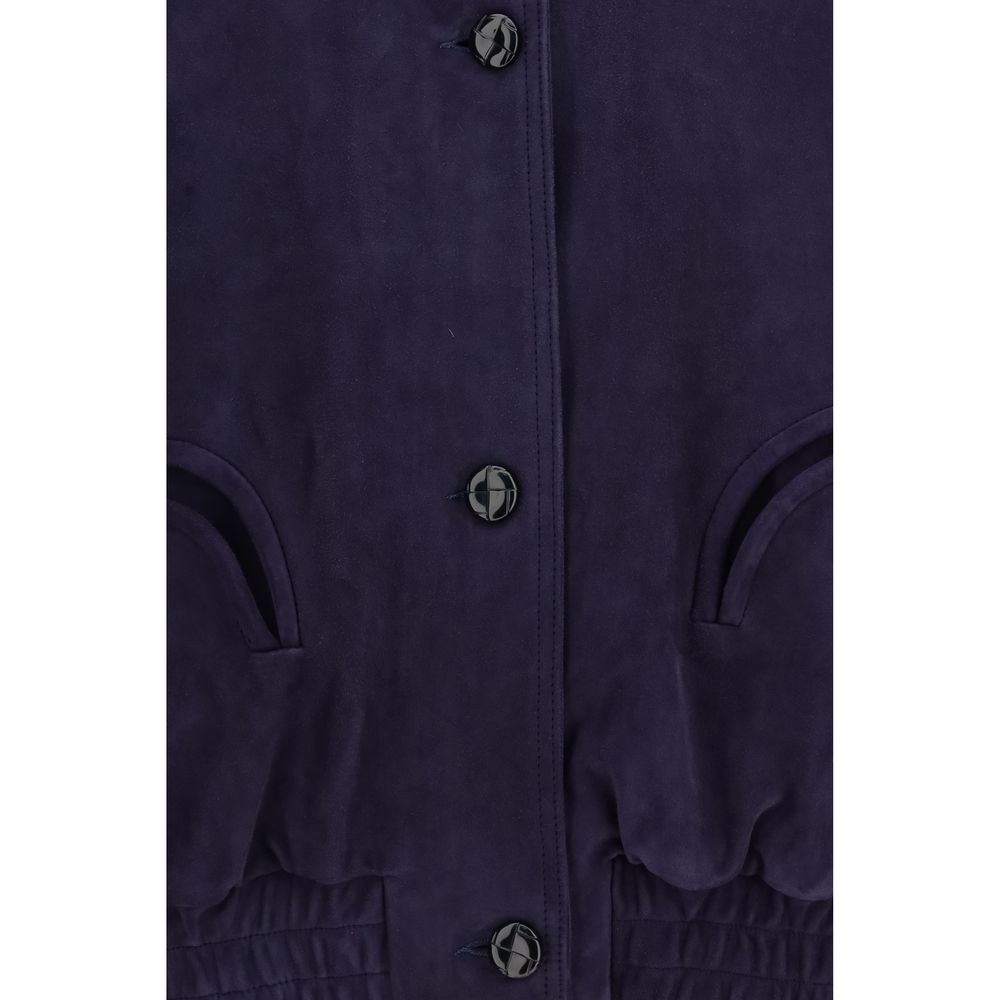 Blazé Milano Charlie Women's Padded Suede Leather Bomber Jacket - Black Blue