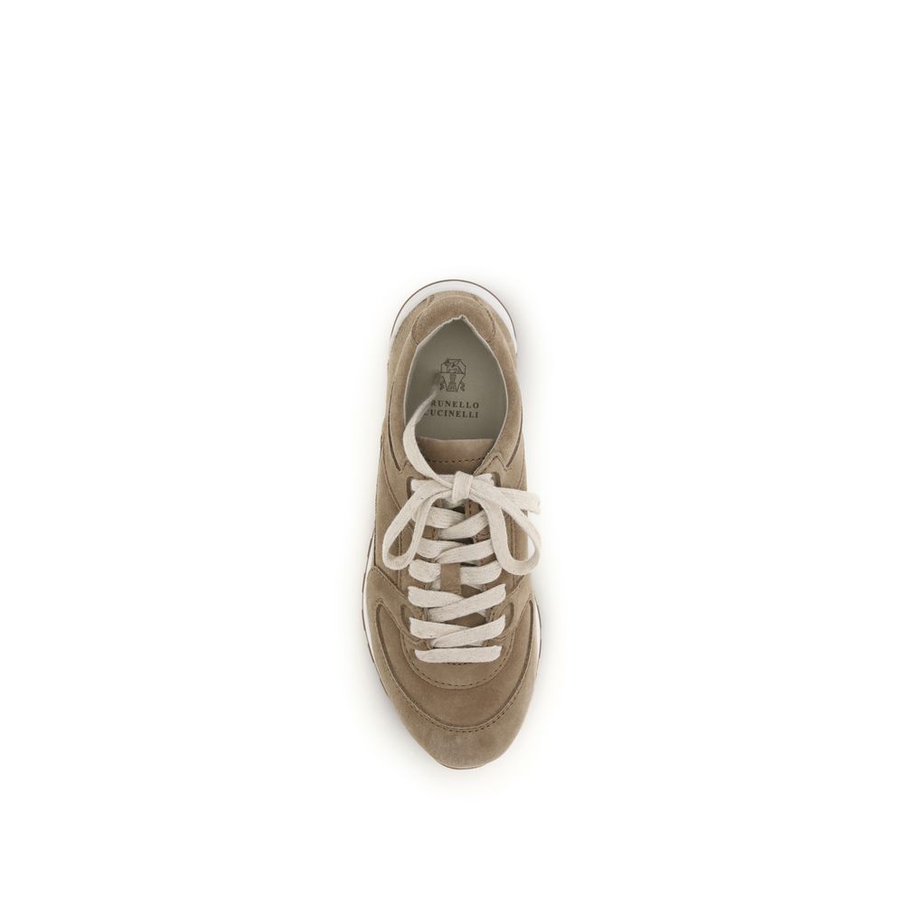 Sneakers by Brunello Cucinelli for women in bos taurus calf suede leather beige features an fashionable silhouette, showcasing the premium Women's Low Top Bos Taurus Calf Suede Leather Sneakers in a fashionable low-top style that offers a fashionable finish for refined style.