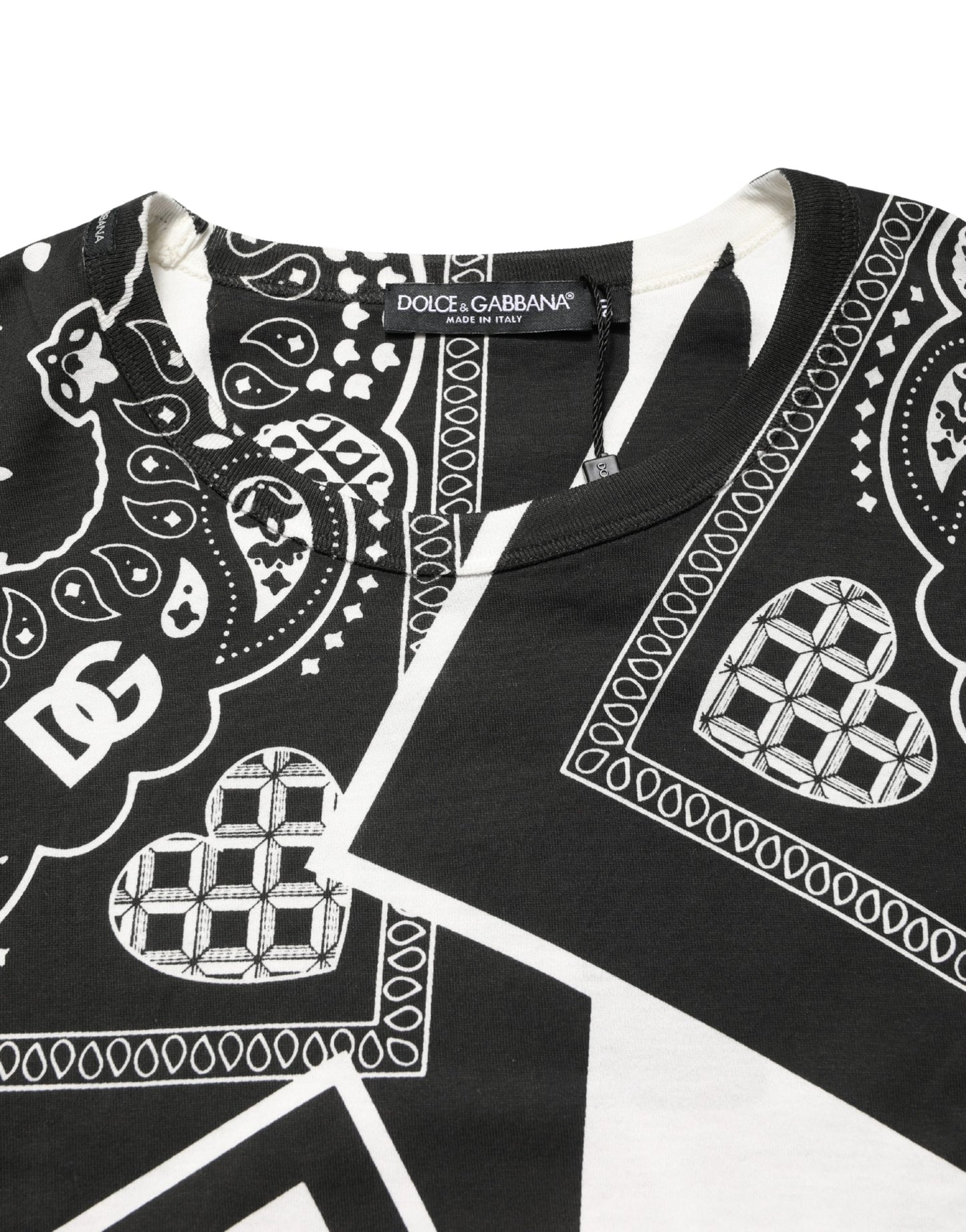Dolce & Gabbana Men's Regular Fit Short-Sleeve Crew Neck Cotton T-Shirt - Black White Patterned