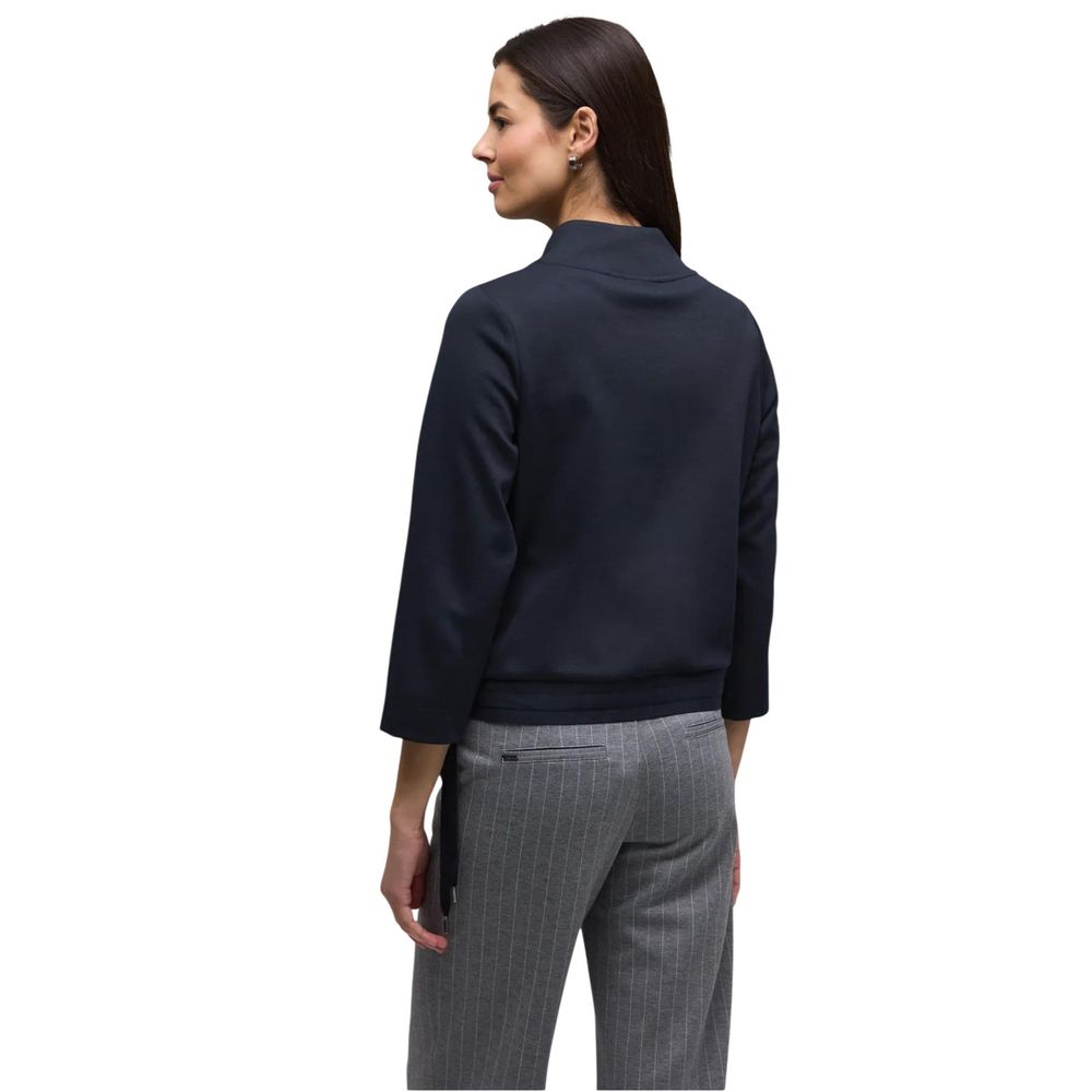 Street One Women's Crop-Top Lightweight Hooded &High-Collar Stretch Polyester & Viscose Activewear Sweatshirt - Blue