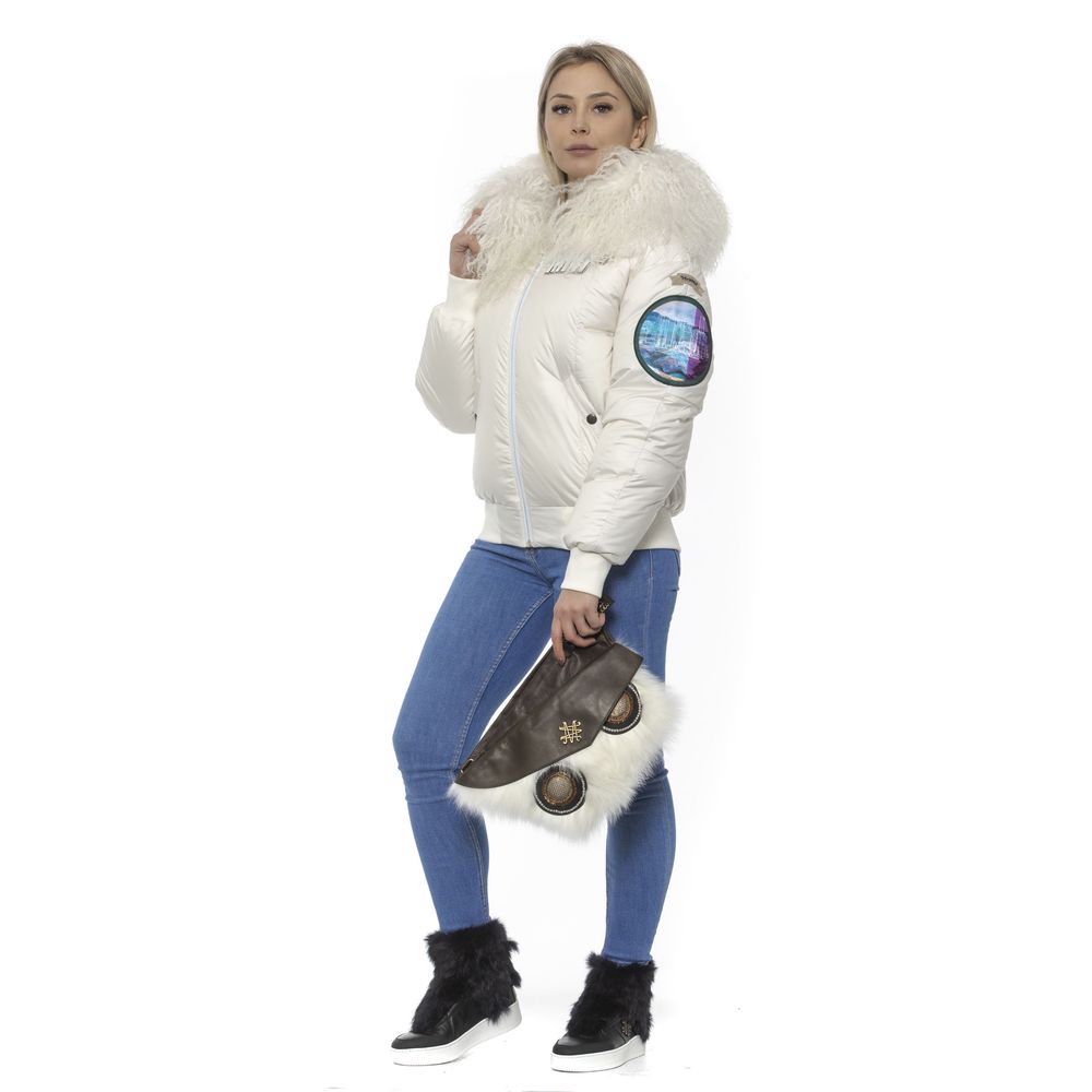 Mr&Mrs Italy Women's Polyetser Lamb Shearling Hooded Bomber Jacket - White