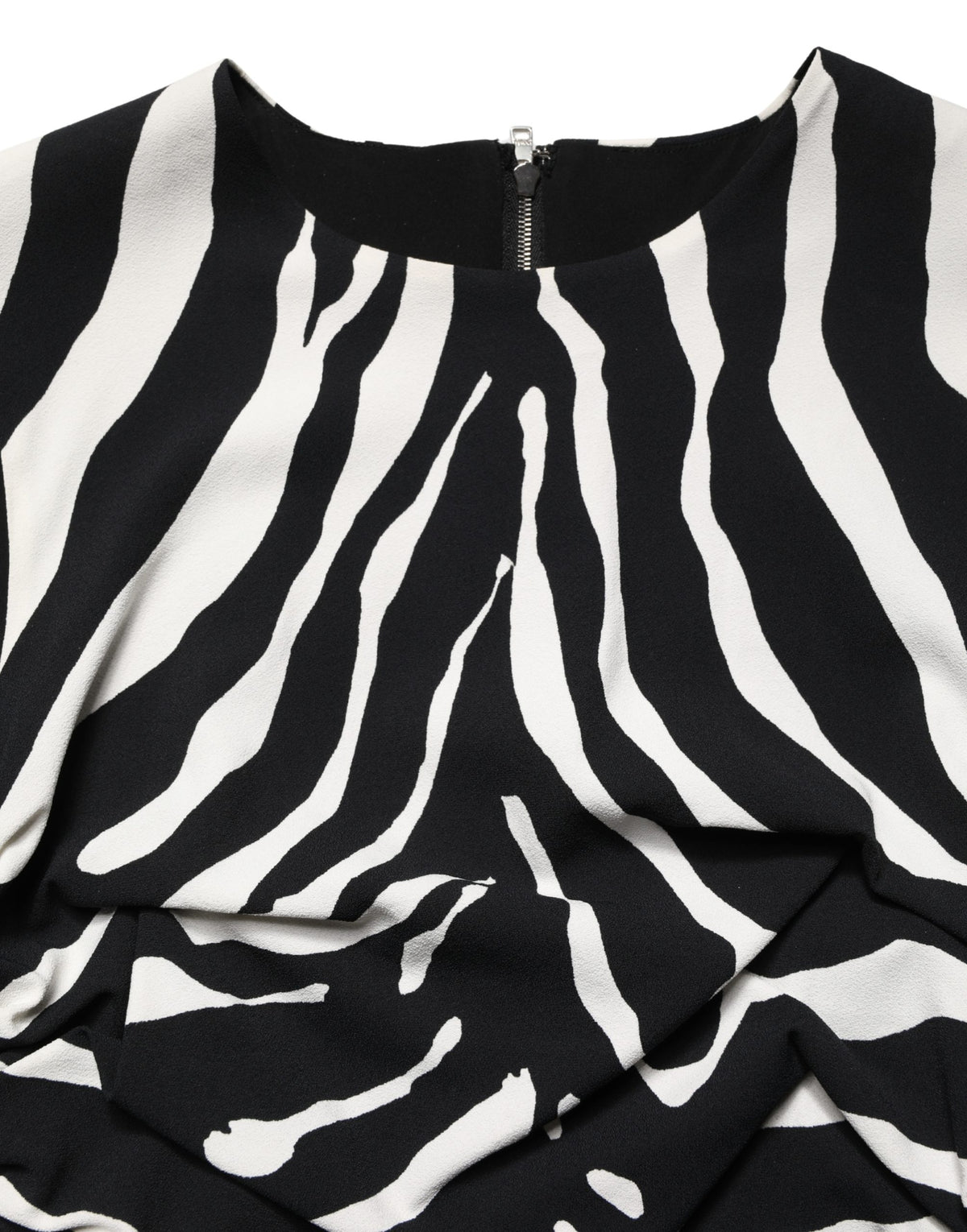 Dolce & Gabbana Women's Sheath Cocktail Sleeveless Silk Viscose & Calf Leather Midi Dress - Black White Zebra Print