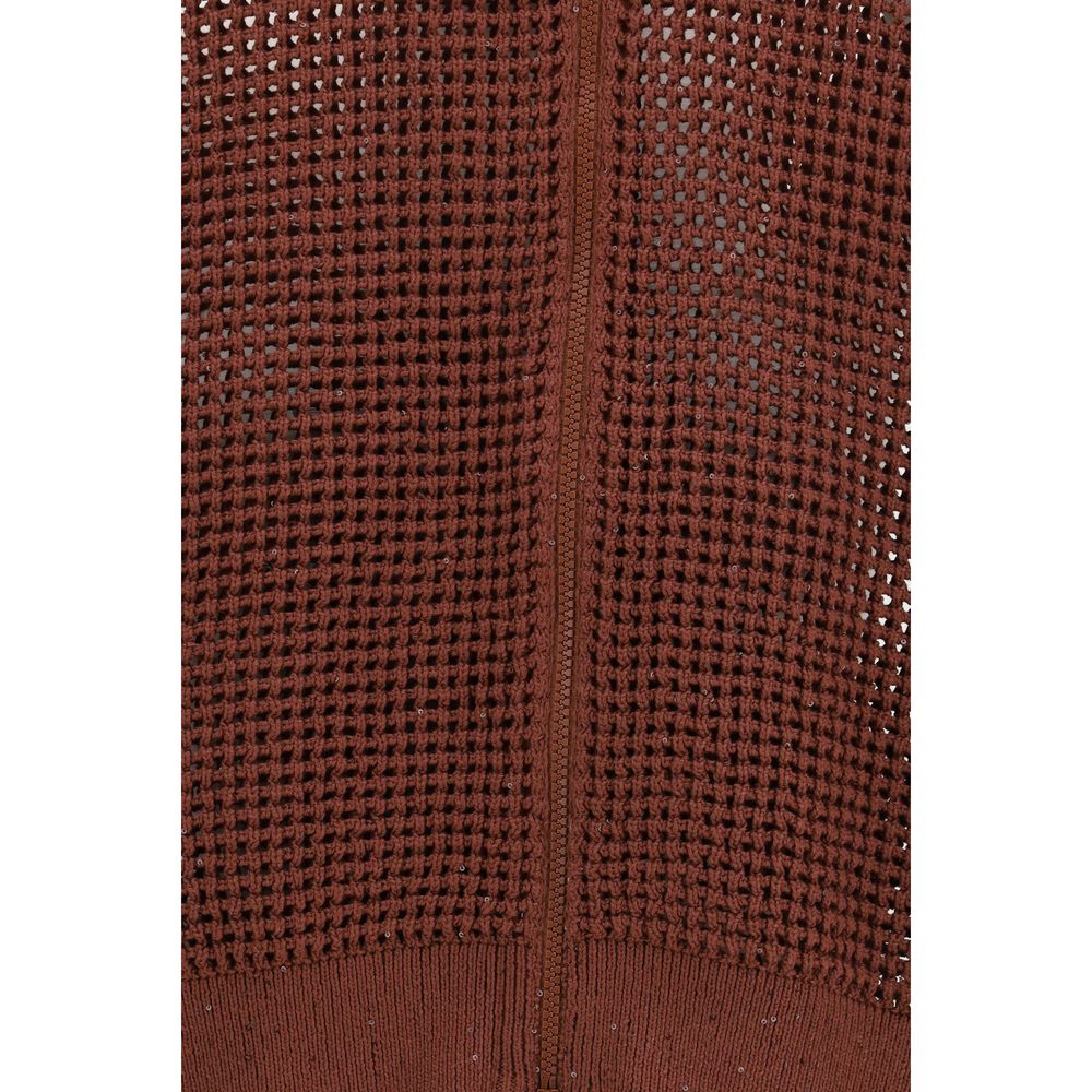 Brunello Cucinelli Women's Relaxed Fit Regular High Collar Cotton & Polyester Cardigan - Bordeaux