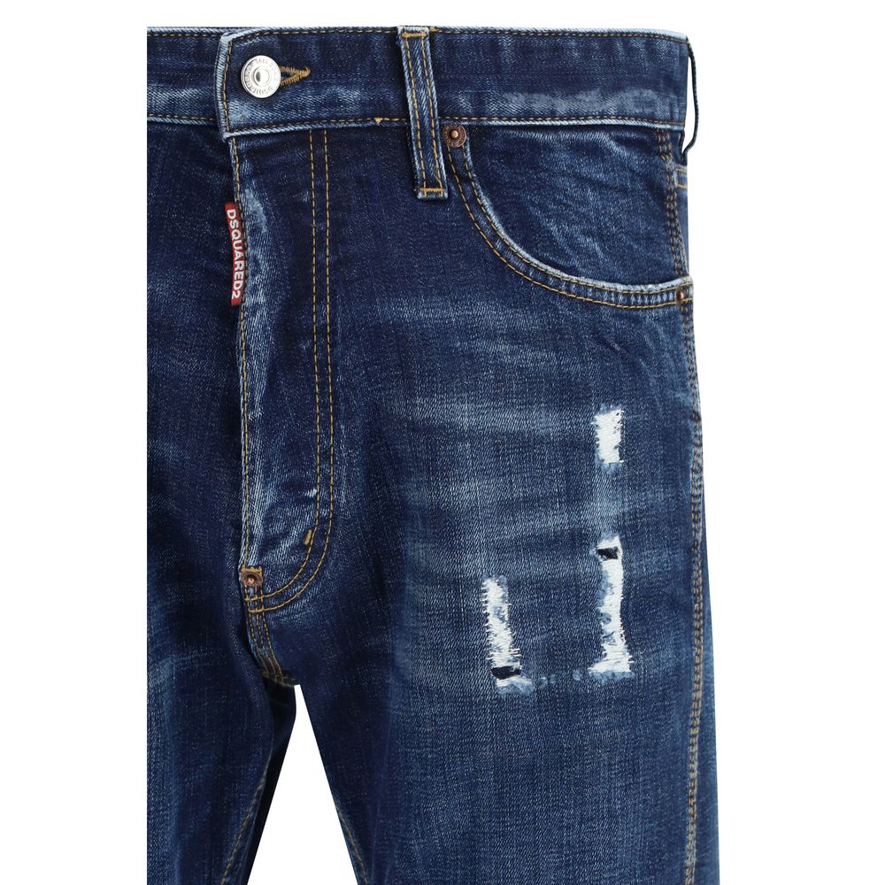 Jeans by Dsquared² for men in denim cotton blue presents a tailored silhouette, showcasing a tailored regular-fit and long cut with a refined for a truly tailored aesthetic.