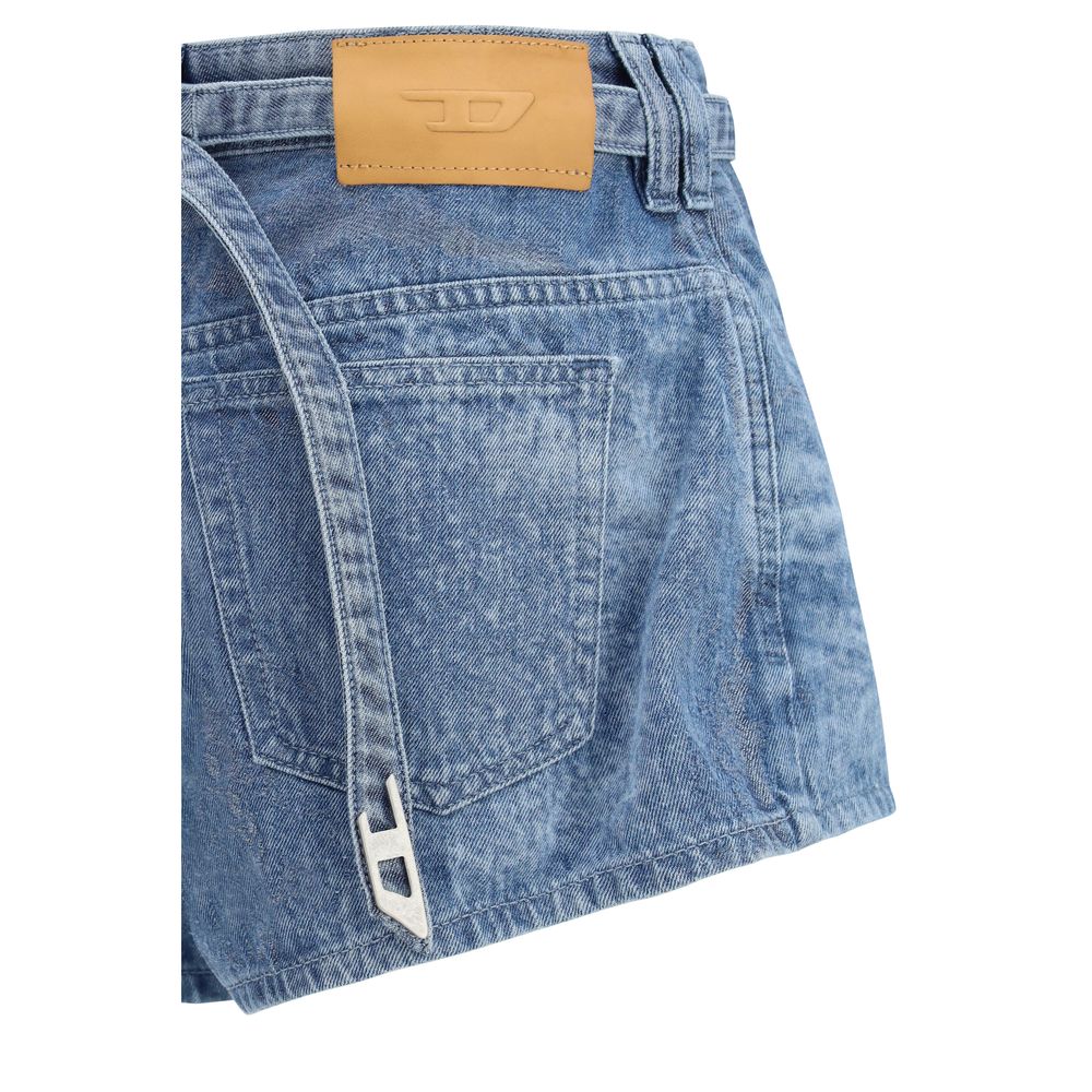 Denim Shorts by Diesel for women in denim cotton blue presents a contemporary silhouette, featuring a contemporary slim and short with a contemporary for a sophisticated summer look.