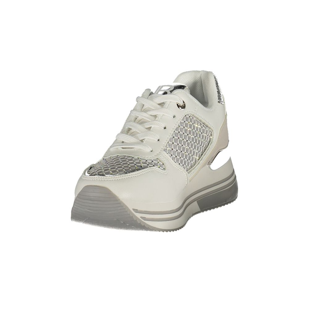 Athletic Sneakers by Laura Biagiotti for women in polyester & rhinestone silver & white showcases an impeccable silhouette, defined by an impeccable athletic style design that perfectly captures the essence of the Women's Athletic Polyester & Rhinestone Sneakers.