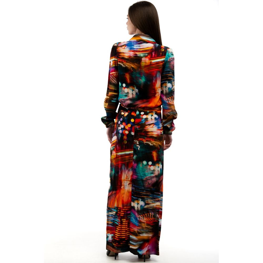 Moschino Women's Long-Sleeve Viscose Long Dress - Multicolor Patterned