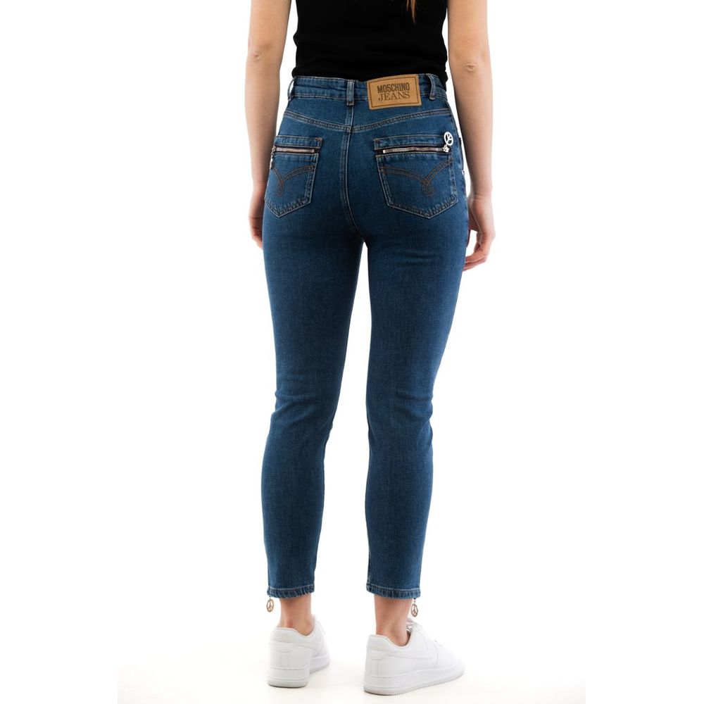 Moschino 9 To 5 Women's High Rise Stretch Denim Cotton Jeans - Blue Multicolor