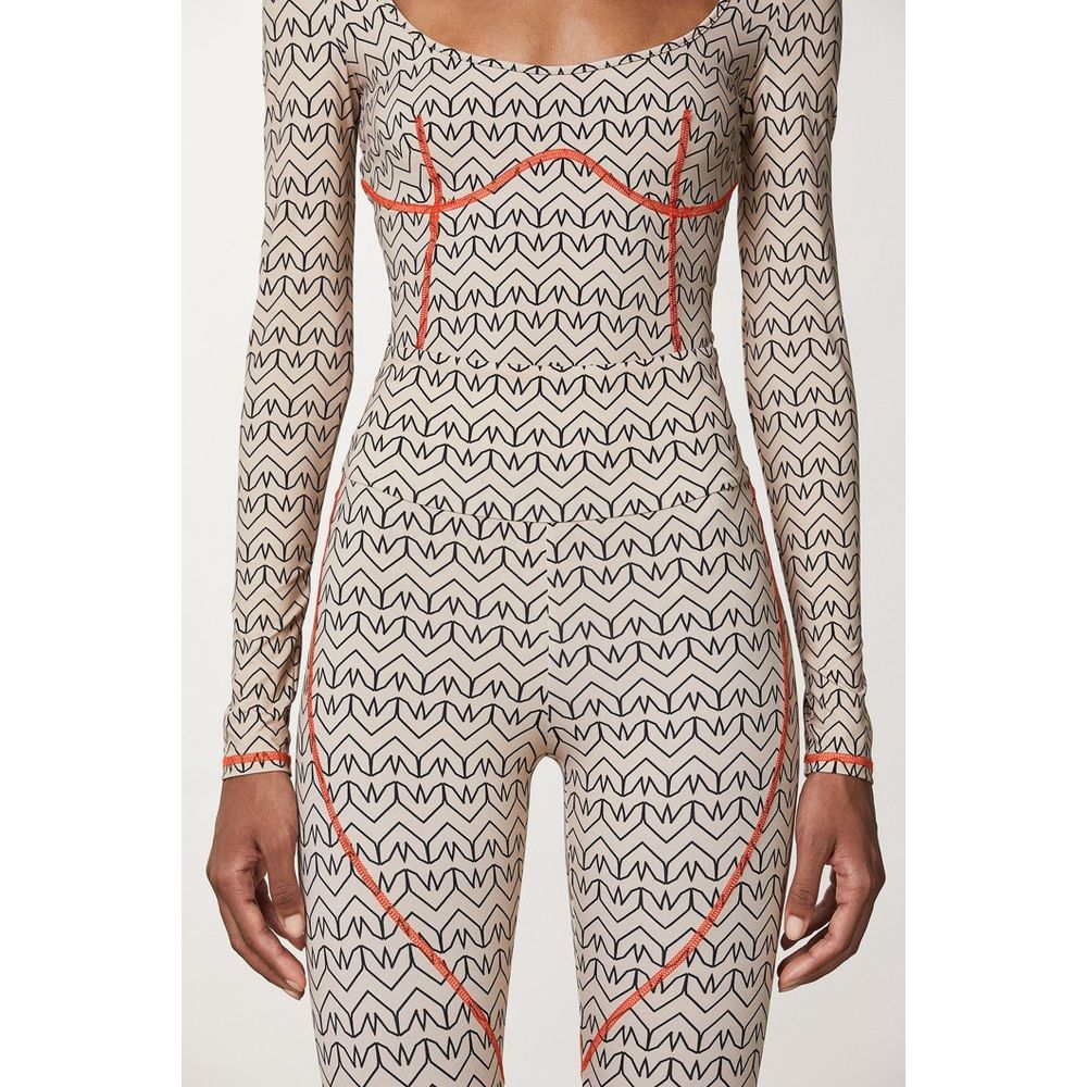Patrizia Pepe Women's Athletic Stretch Polyamide Activewear Pants - Bicolour Beige Monogram