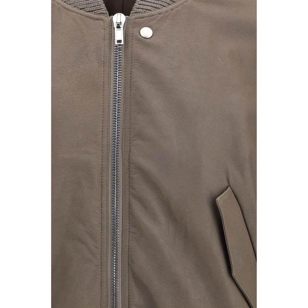Bomber Jacket by Rick Owens for men in lambskin leather & cotton gray features a dramatic silhouette, showcasing a sophisticated and distinctive pockets for a dramatic aesthetic.