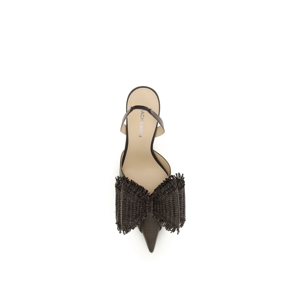 Stiletto Slingback Pumps Heels by MACH & MACH for women in raffia & bos taurus calf leather brown features an effortlessly chic silhouette from the Women's Raffia & Bos Taurus Calf Leather Stiletto Slingback Pumps Heels collection, showcasing a stiletto and effortlessly chic almond toe style for a effortlessly chic look.