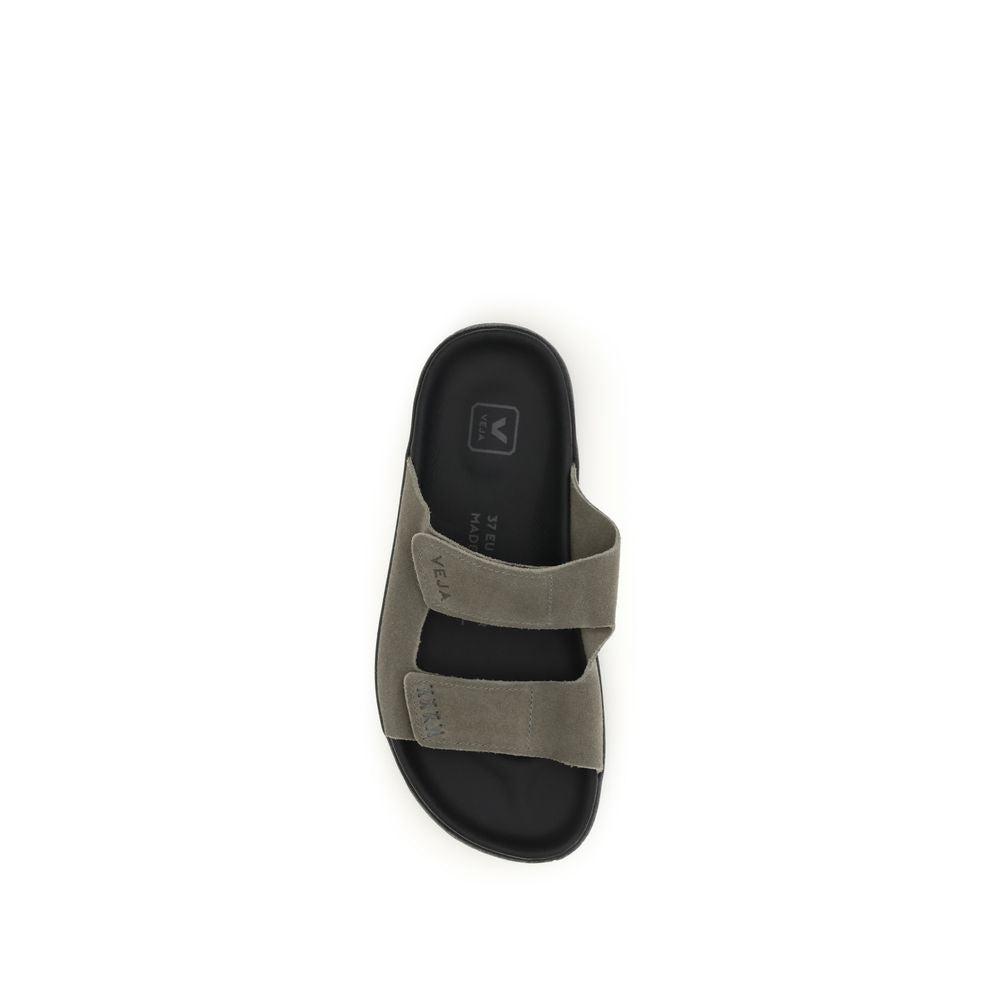 Flat Sandals by Veja for women in bos taurus calf suede leather bicolour showcases a sculptural silhouette as City Women's Bos Taurus Calf Suede Leather Flat Sandals, defined by a sculptural flat and sculptural for a sculptural look.