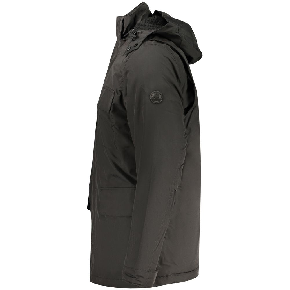 Hooded Parka by U.S. Grand Polo for men in sheep leather polyester fur black & signature, presenting a cosy silhouette with distinctive pockets & hooded and a refined .