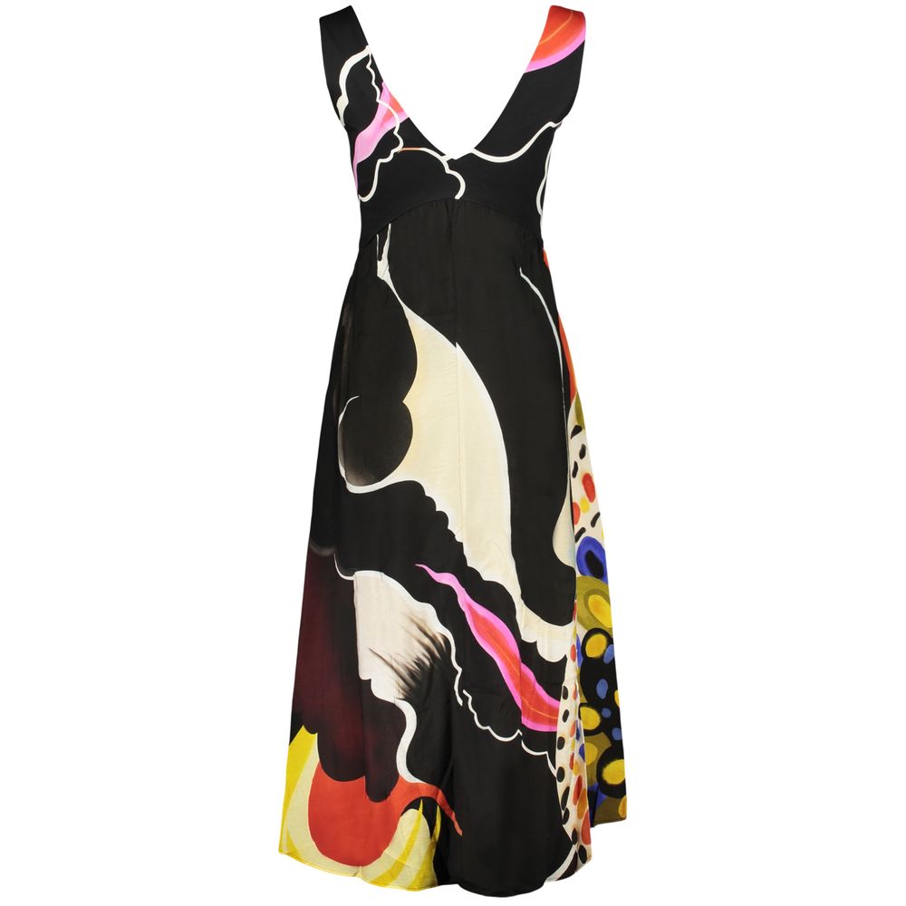 Dress by Desigual for women in stretch polyamide cotton black, patterned, signature & print features an sultry silhouette defined by a and , falling to an sultry maxi long for a sultry look.