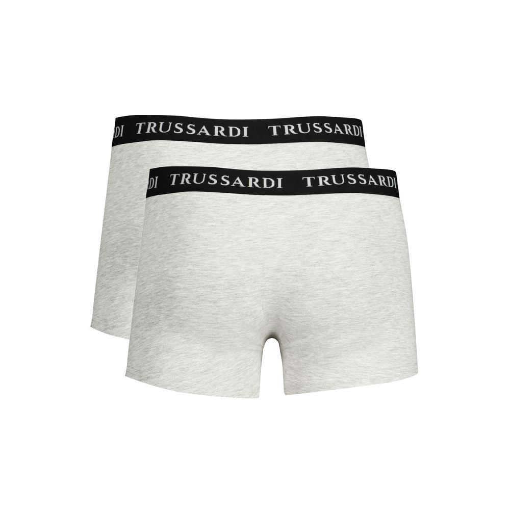 Underwear Boxer Briefs by Trussardi for men in stretch cotton blue, gray & print features an contoured silhouette, artfully capturing the essence of the contoured Heart Men's Stretch Cotton Underwear Boxer Briefs design for a sophisticated look.