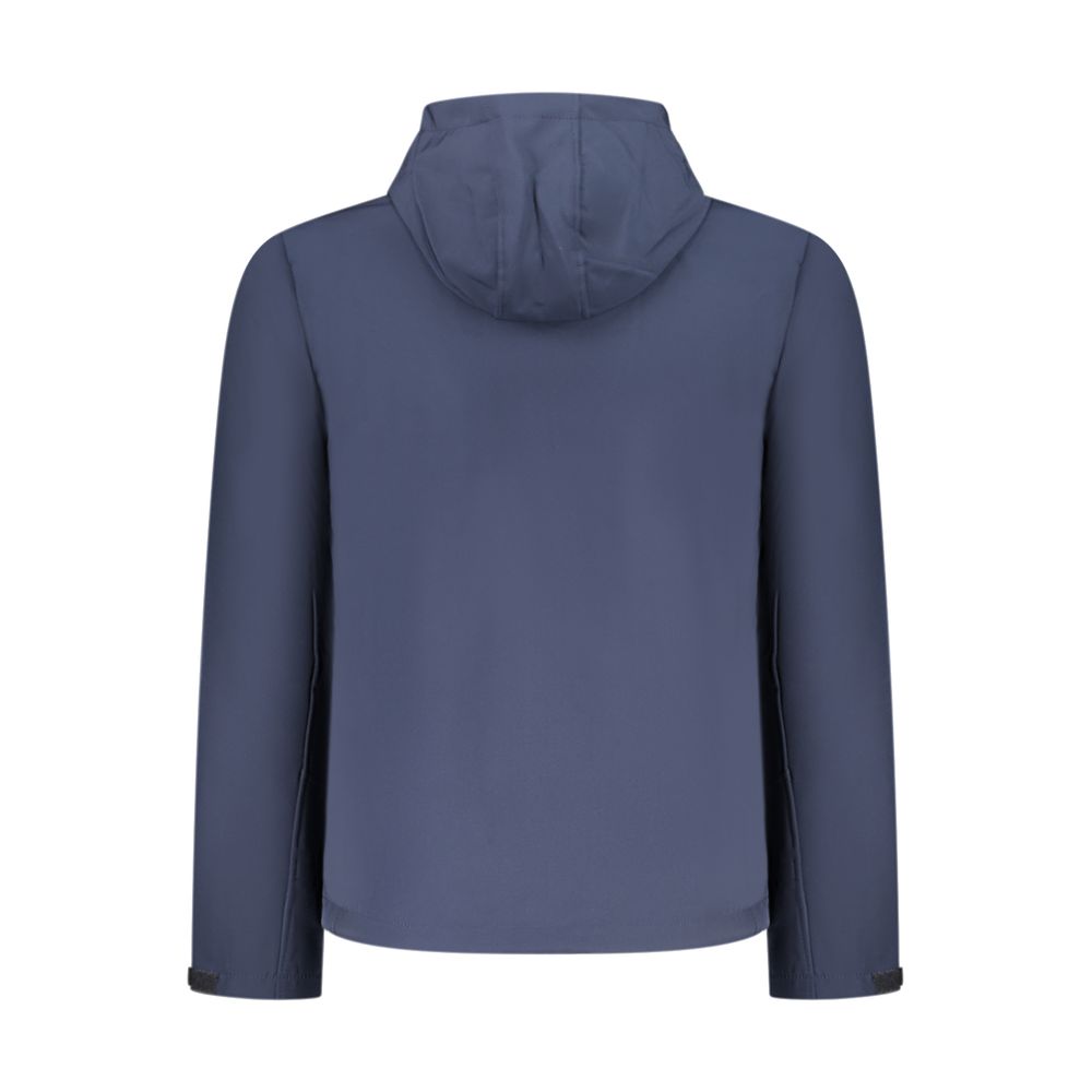 U.S. Grand Polo Men's Softshell Stretch Polyester Polyurethane Hooded Windbreaker Jacket - Blue White Print