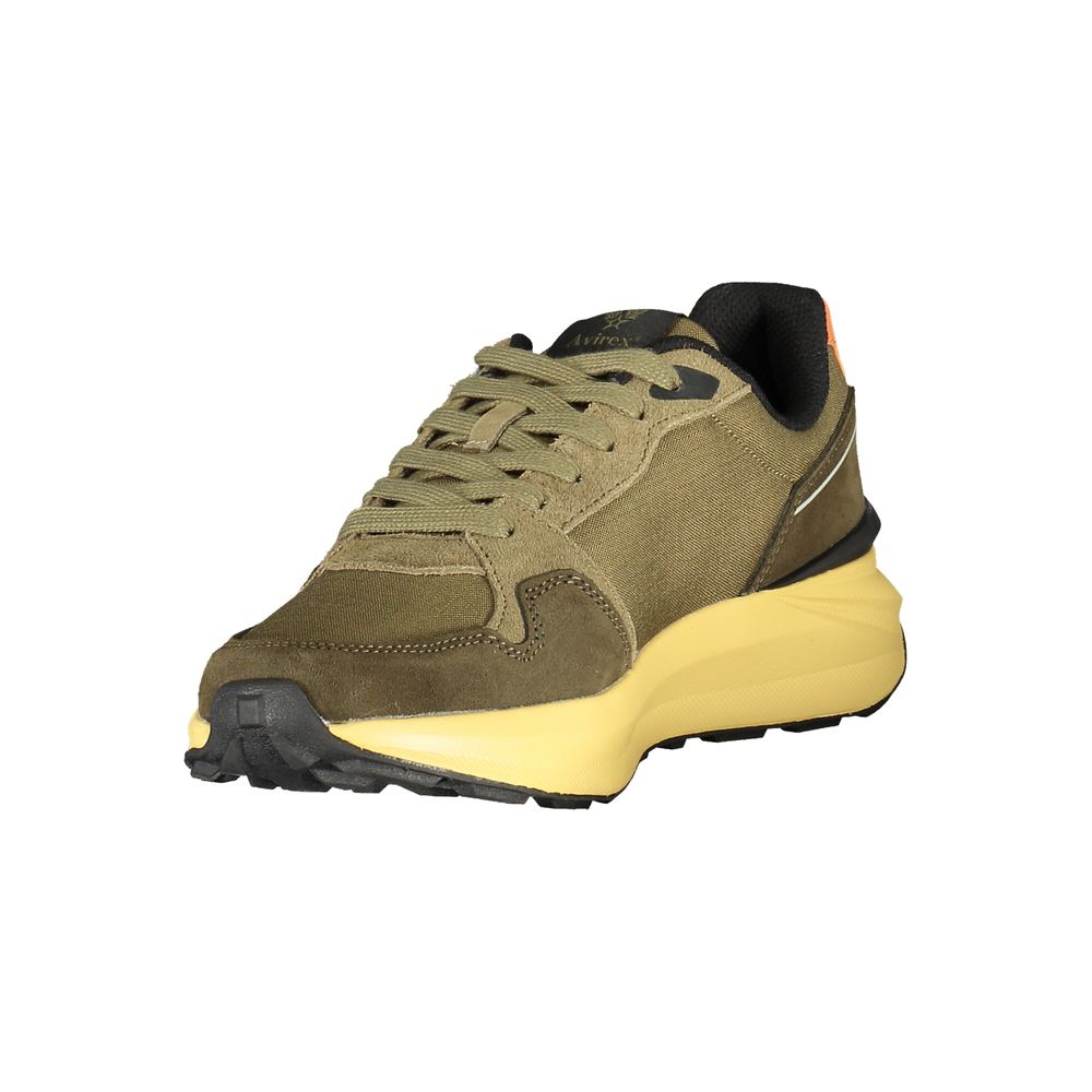 Avirex Men's Athletic Polyester Polyurethane Leather Sneakers - Gray Green Yellow