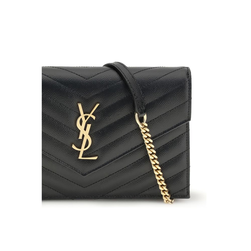 Mini Crossbody Shoulder Bag by Saint Laurent for women in bio-acetate & bos taurus calf leather black, gold, patterned, chevron & signature presents a versatile silhouette, showcasing a secure snap & button and versatile cardholder with versatile crossbody-strap & shoulder-strap for a sophisticated look.