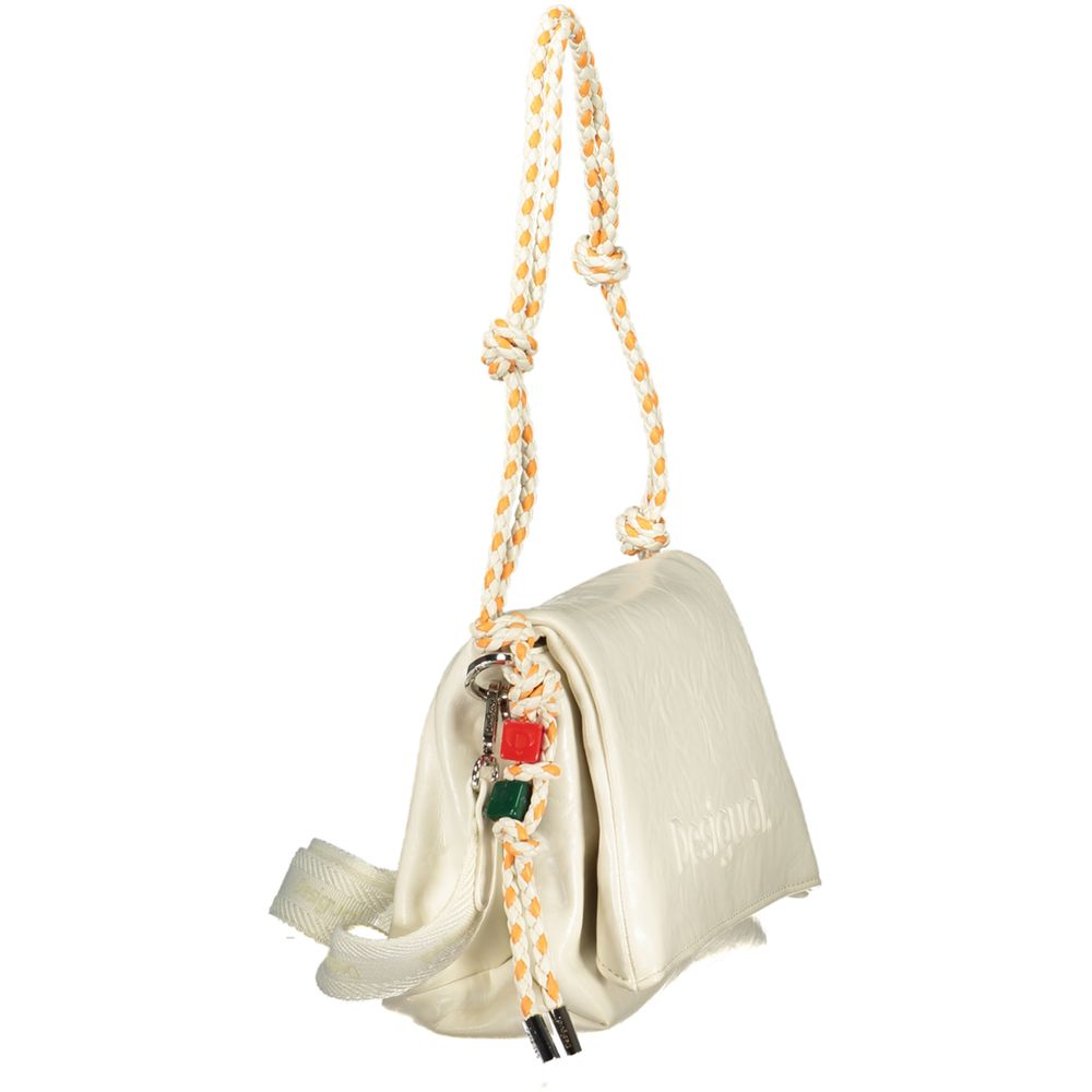 Handbag by Desigual for women in polyethylene white features a signature silhouette, showcasing a secure zipper & magnetic and signature built-in-compartments, internal-pockets & cardholder with versatile adjustable-strap & handle for a sophisticated look.