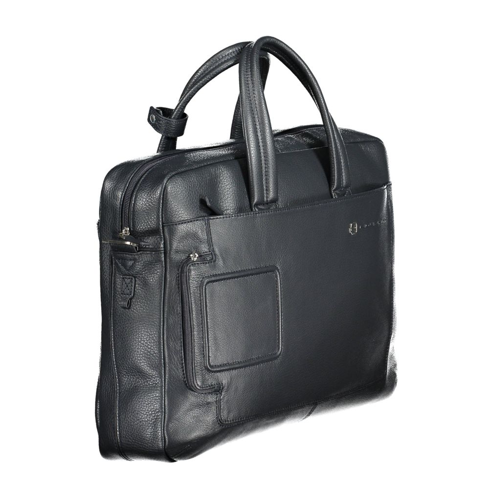 Briefcase Handbag by Piquadro for unisex in leather blue features a signature silhouette, showcasing a secure zipper and signature external-pockets & laptop-compartment with versatile shoulder-strap, adjustable-strap & handle for a sophisticated look.