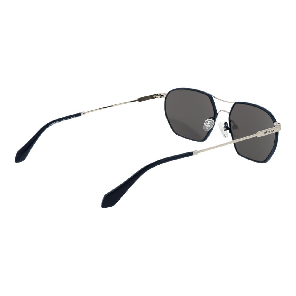 Sunglasses by Replay for men in metal and silver presents a sumptuous silhouette, featuring silver coloured frame and full-rim frame design with non-polarized category-3-dark-tint lens for a sumptuous look.