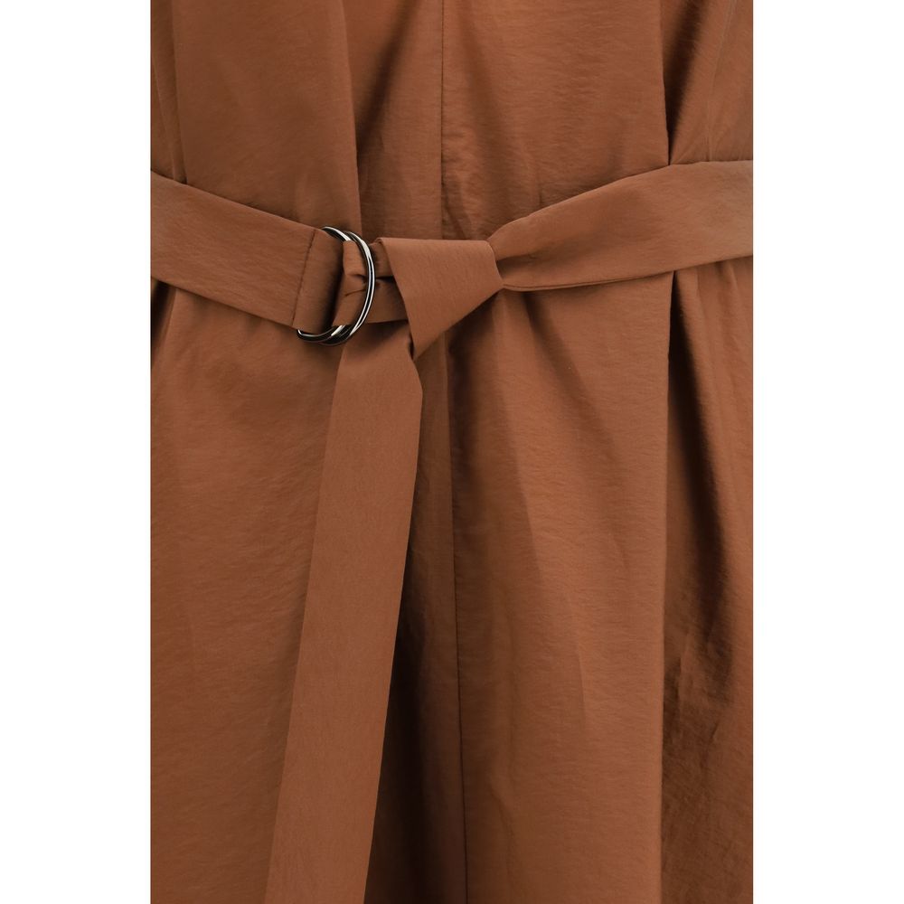 Dress by Brunello Cucinelli for women in polyamide & cotton brown presents a sinuous silhouette, showcasing a sophisticated and detailed with a sinuous long for a refined finish.