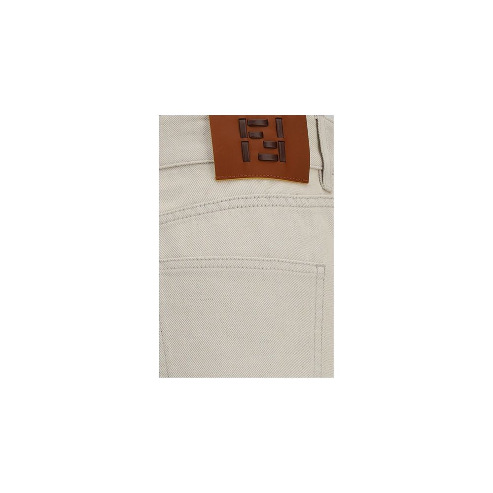Jeans by Fendi for women in denim cotton beige & print features an refined tailoring silhouette, showcasing a premium straight-leg, regular-fit & wide with a and long cut for a refined tailoring look.