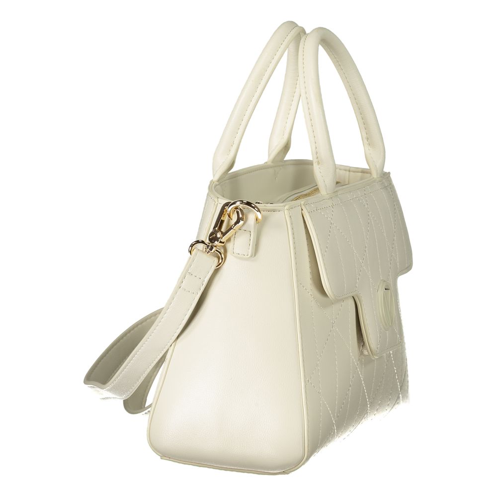 This Handbag by Mario Valentino for women in polyethylene and white & signature presents a sculptural silhouette featuring a secure snap & zipper, ample external-pockets & internal-pockets, and versatile shoulder-strap, adjustable-strap & handle for a sculptural finish.