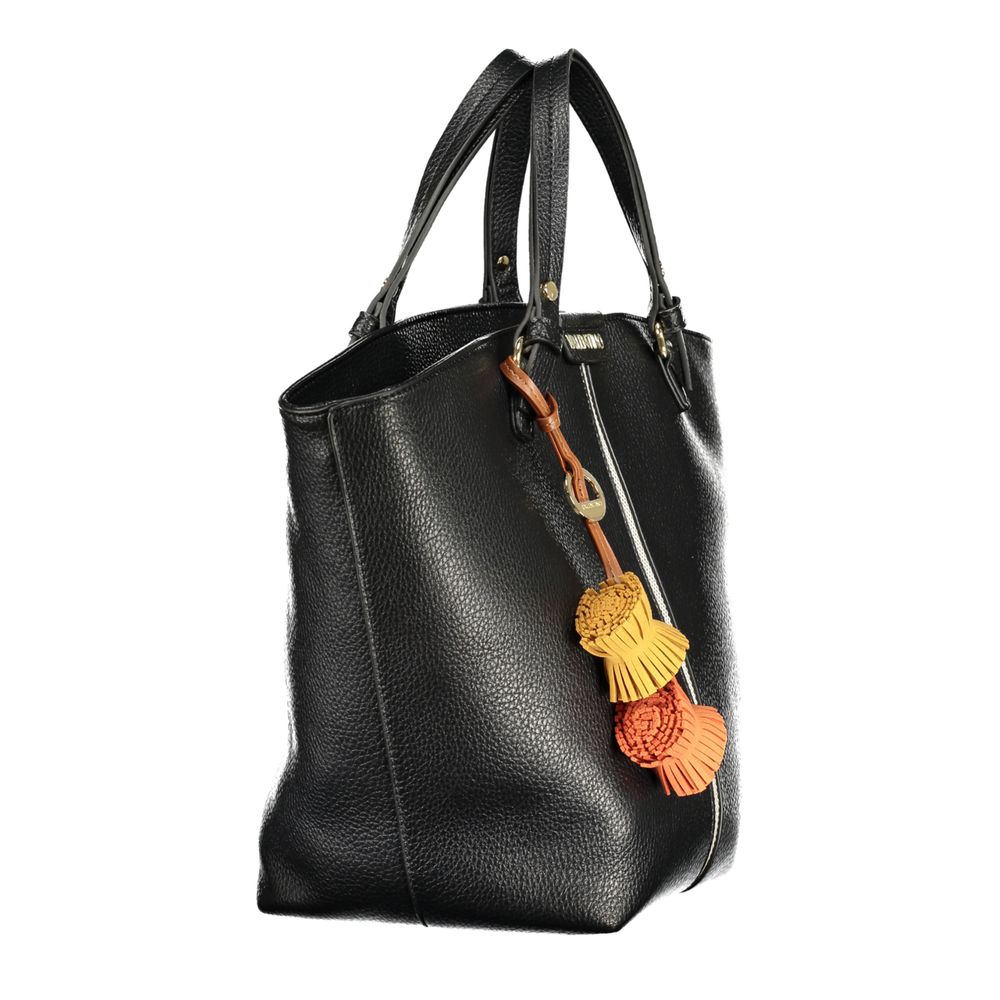 Handbag by Mario Valentino for women in polyethylene black presents a ornamental silhouette, showcasing a secure zipper, ample document-holder & internal-pockets, and versatile handle for a ornamental finish.