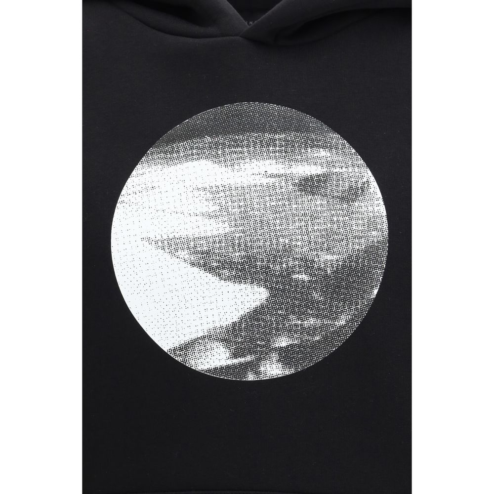 Sweatshirt Hoodie by ALPHA INDUSTRIES for men in cotton polyester black & print features an dramatic silhouette, showcasing a sophisticated hooded neckline and dramatic for a refined, modern aesthetic.