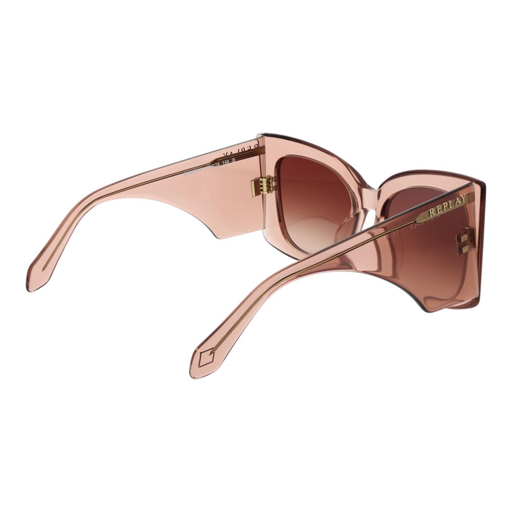 Sunglasses by Replay for women in plastic pink showcases a ethereal silhouette, featuring rose coloured frame butterfly full-rim frame design with gradient category-3-dark-tint lens for a ethereal finish.