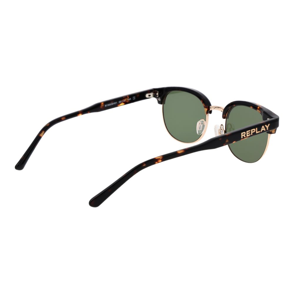 Sunglasses by Replay for unisex in metal brown features an lustrous browline full-rim frame design with brown coloured frame detailing and non-polarized category-3-dark-tint lens for a lustrous aesthetic.