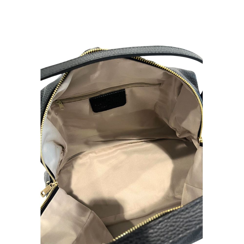 Shoulder Clutch Handbag by Baldinini Trend for women in cowhide black & gold features a sculptural silhouette with a secure zipper, organized built-in-compartments, and versatile shoulder-strap for a sculptural finish.