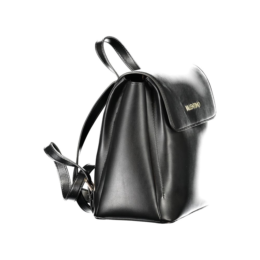 Backpack by Mario Valentino for women in polyethylene black showcases an architectural Polyethylene Backpack design, featuring a secure snap & zipper, ample built-in-compartments & internal-pockets, and architectural handle, backpack-strap & adjustable-strap for a sophisticated look.