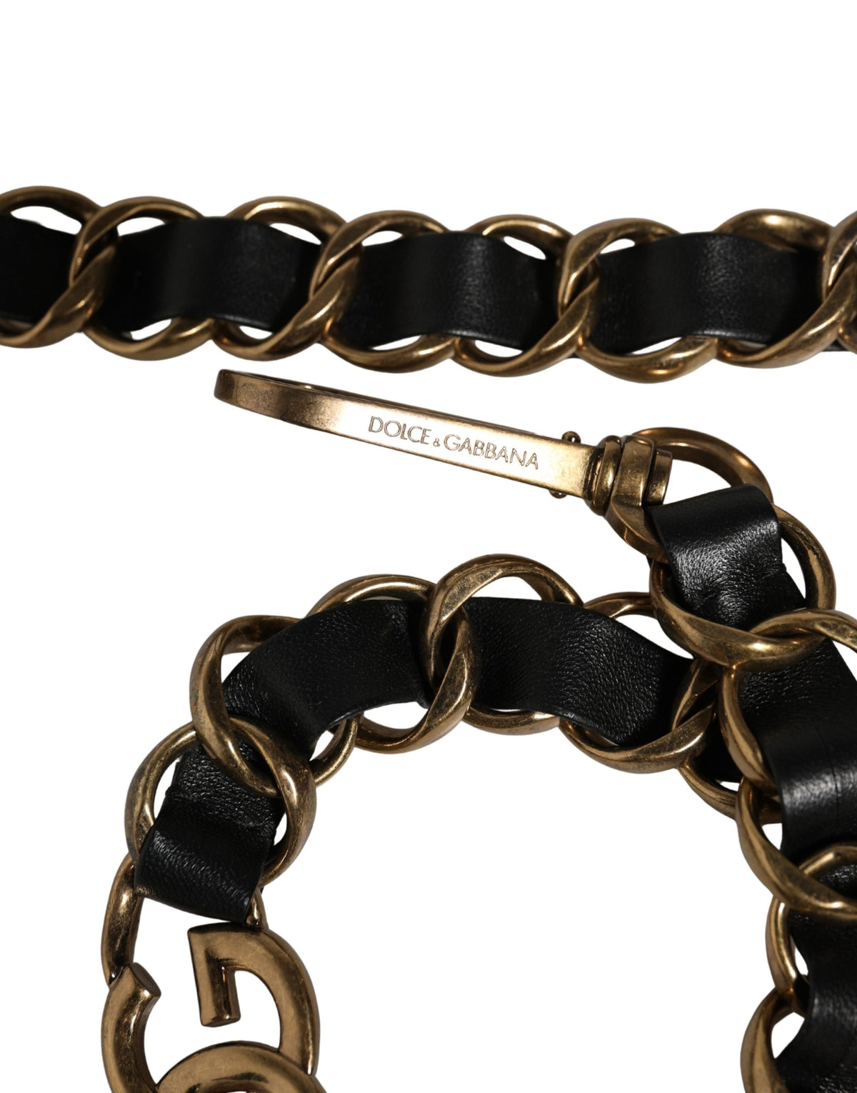 Dolce & Gabbana Brass Zamak Calf Leather Shoulder Strap - Black Gold