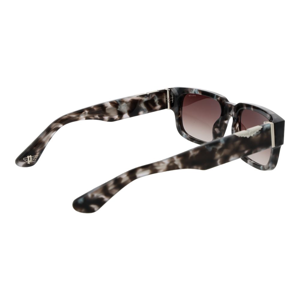 Sunglasses by Police for unisex in cellulose acetate and gray presents a sumptuous silhouette, featuring gray coloured frame and full-rim square frame design with gradient category-3-dark-tint lens for a sumptuous look.