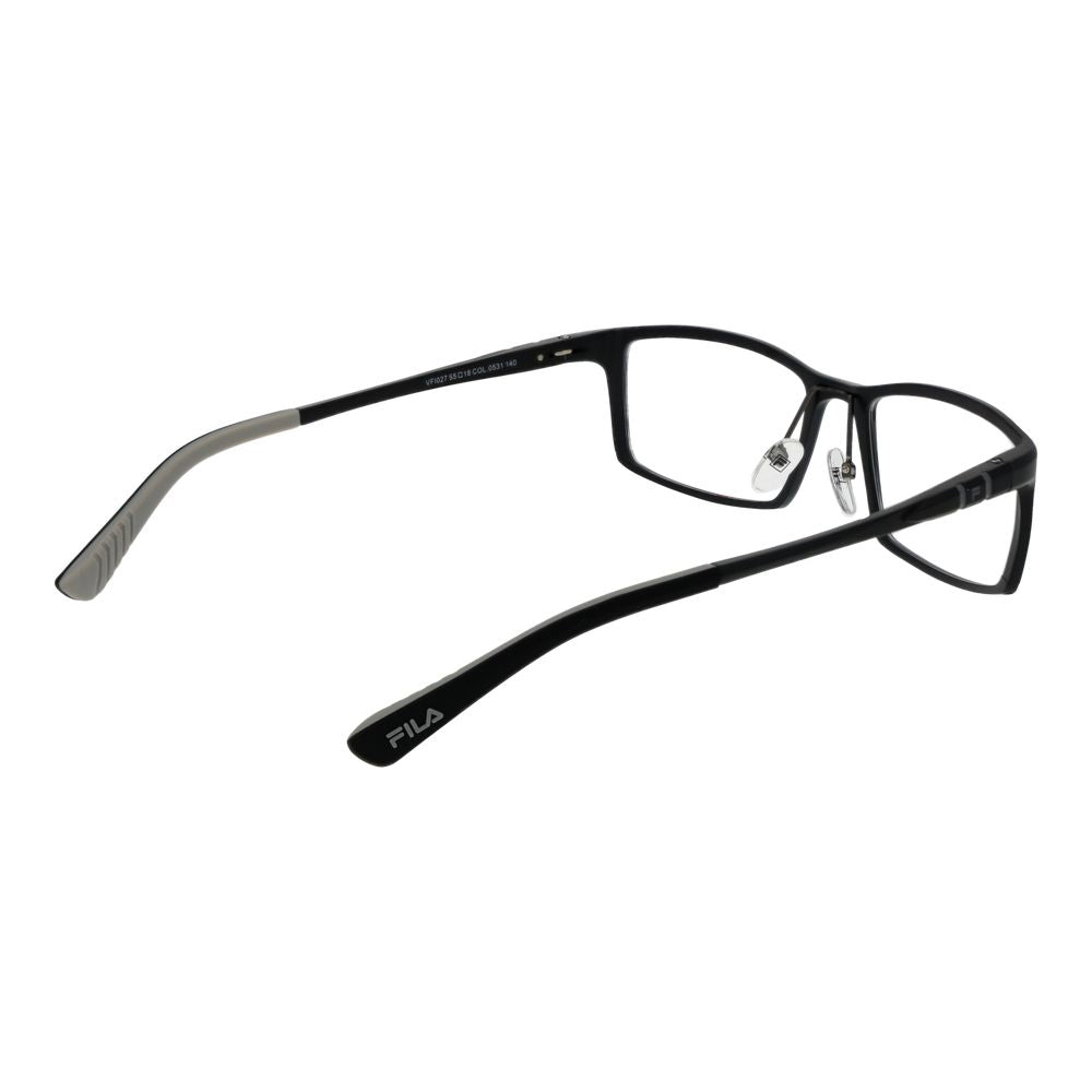 Eyeglasses Frames by Fila for men in aluminium black showcases a reflective silhouette, artfully incorporating a sophisticated black coloured frame with a distinct full-frame frame design.