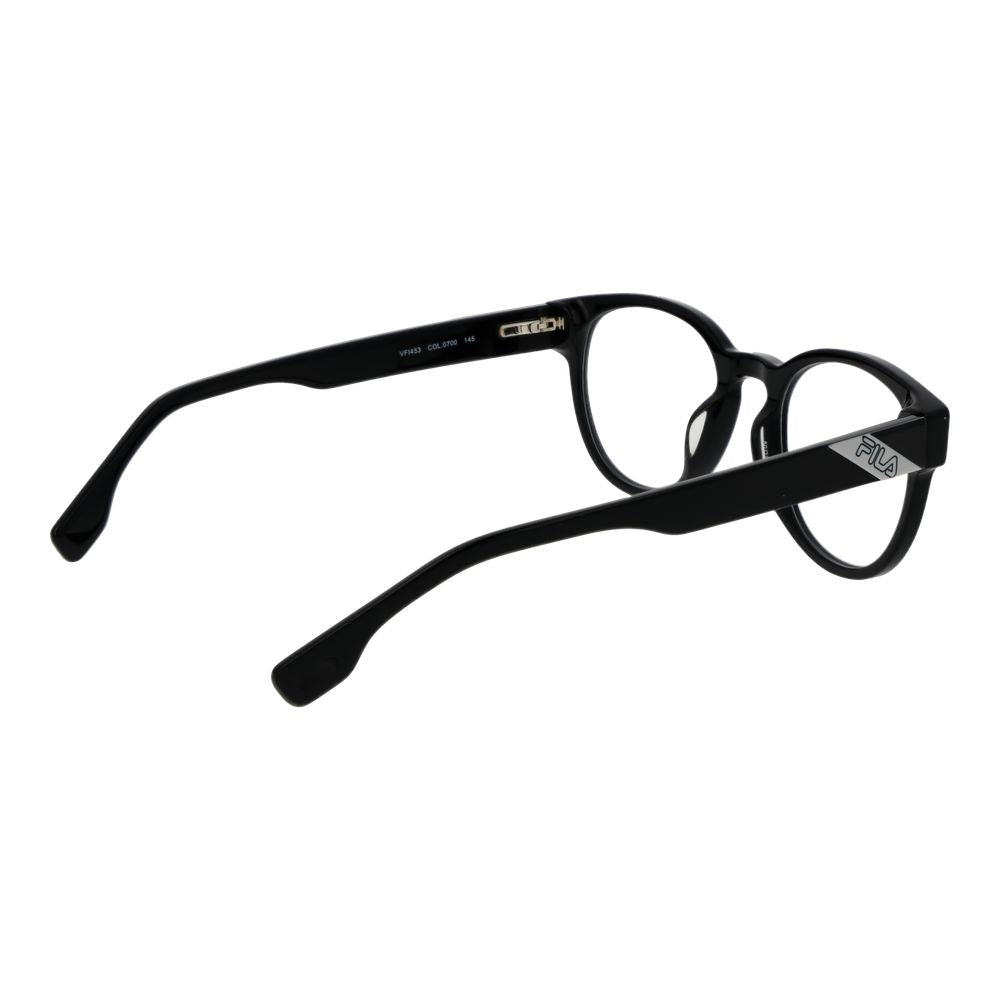 Eyeglasses Frames by Fila for unisex in cellulose acetate black showcases a reflective silhouette, artfully incorporating a sophisticated black coloured frame with a distinct full-frame frame design.