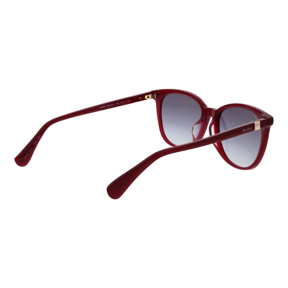 Sunglasses by Max Mara for women in acetate and burgundy presents a sumptuous silhouette, featuring burgundy coloured frame and full-rim panto frame design with gradient category-2-medium-tint lens for a sumptuous look.