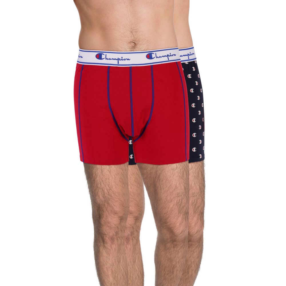 Champion Men's Stretch Cotton Underwear Boxer Shorts - Navy Red