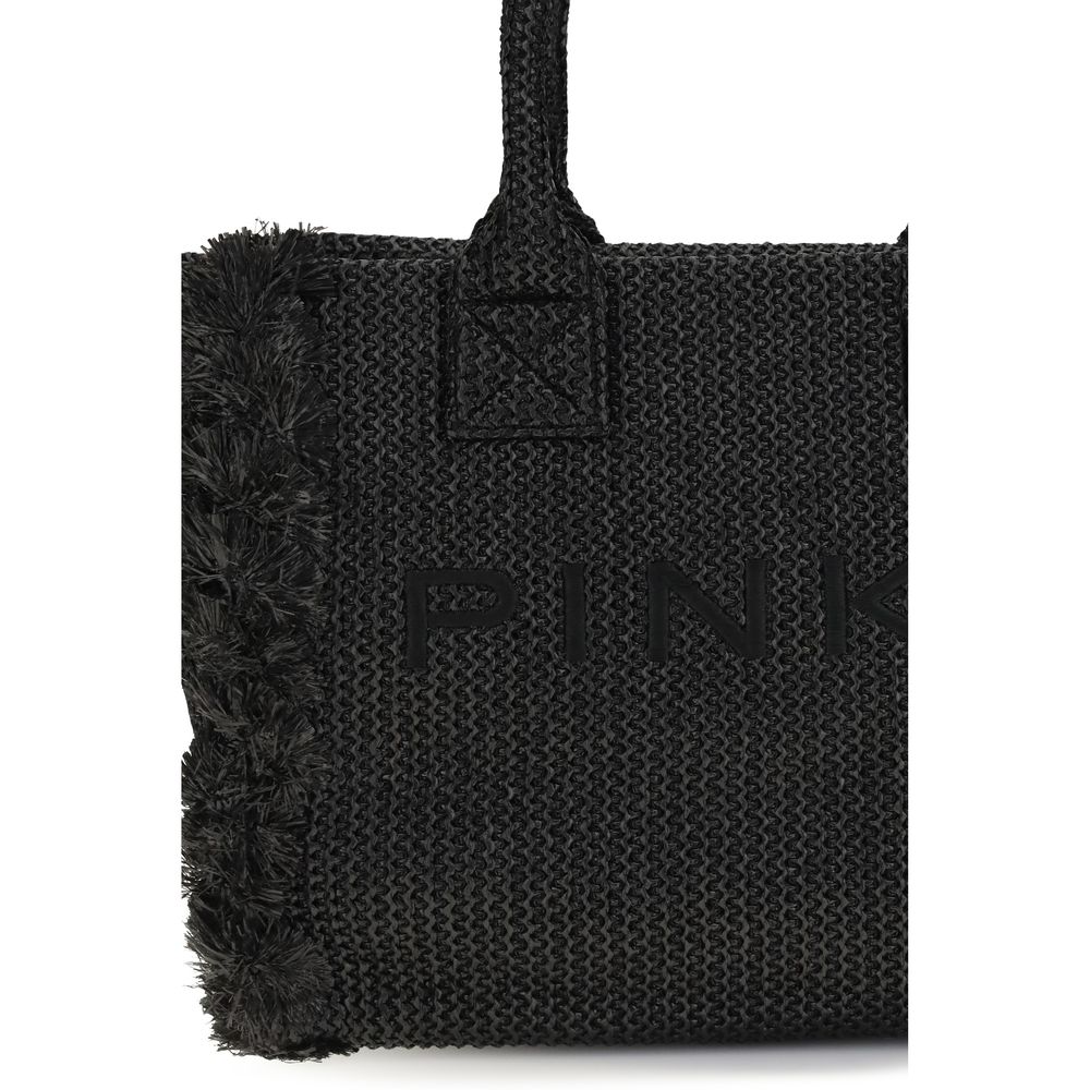 PINKO Polyurethane Cotton Medium Shoulder Beach Tote Bag - Black