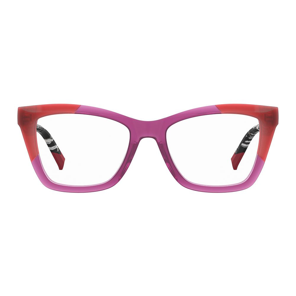 Eyeglasses Frames by Missoni for women in pink showcases a reflective silhouette, artfully incorporating a sophisticated rose coloured frame with a distinct full-frame frame design.
