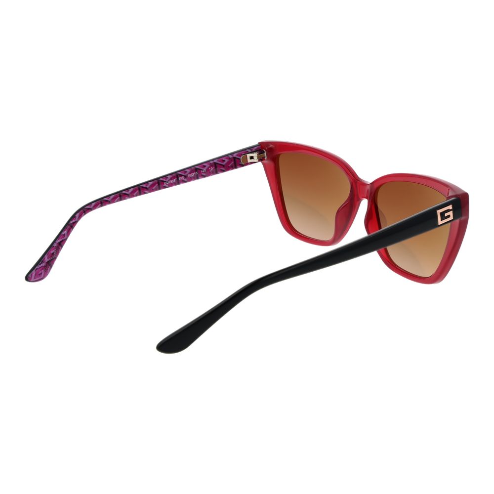 Sunglasses by Guess for women in plastic multicolor features an lustrous full-rim cat-eye frame design with red coloured frame detailing and category-3-dark-tint lens for a lustrous aesthetic.