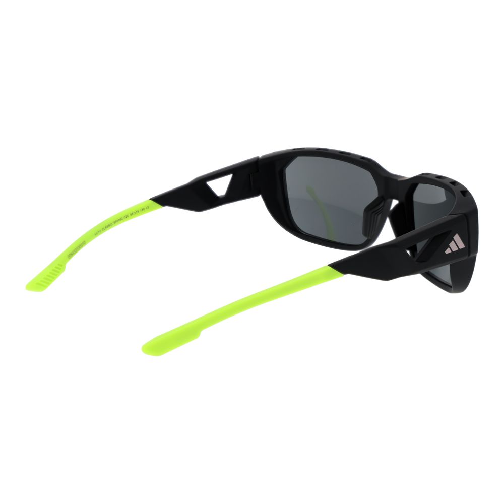 Sunglasses by Adidas for men in plastic black features a sumptuous silhouette, showcasing a sumptuous rectangle full-rim frame design in black coloured frame with high-performance mirrored category-3-dark-tint lens.