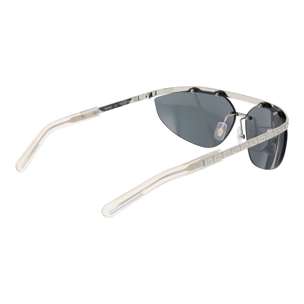 This Sunglasses by GCDS for unisex in metal silver presents a sumptuous silhouette, showcasing a sumptuous browline frame design in silver coloured frame and high-performance mirrored category-3-dark-tint lens.