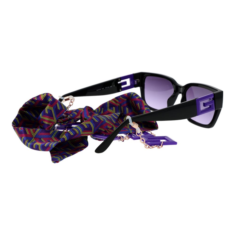 Sunglasses by Guess for unisex in and gradient, black & purple featuring an stylish cat-eye full-rim frame design with a sophisticated black coloured frame finish and high-performance category-2-medium-tint gradient lens.