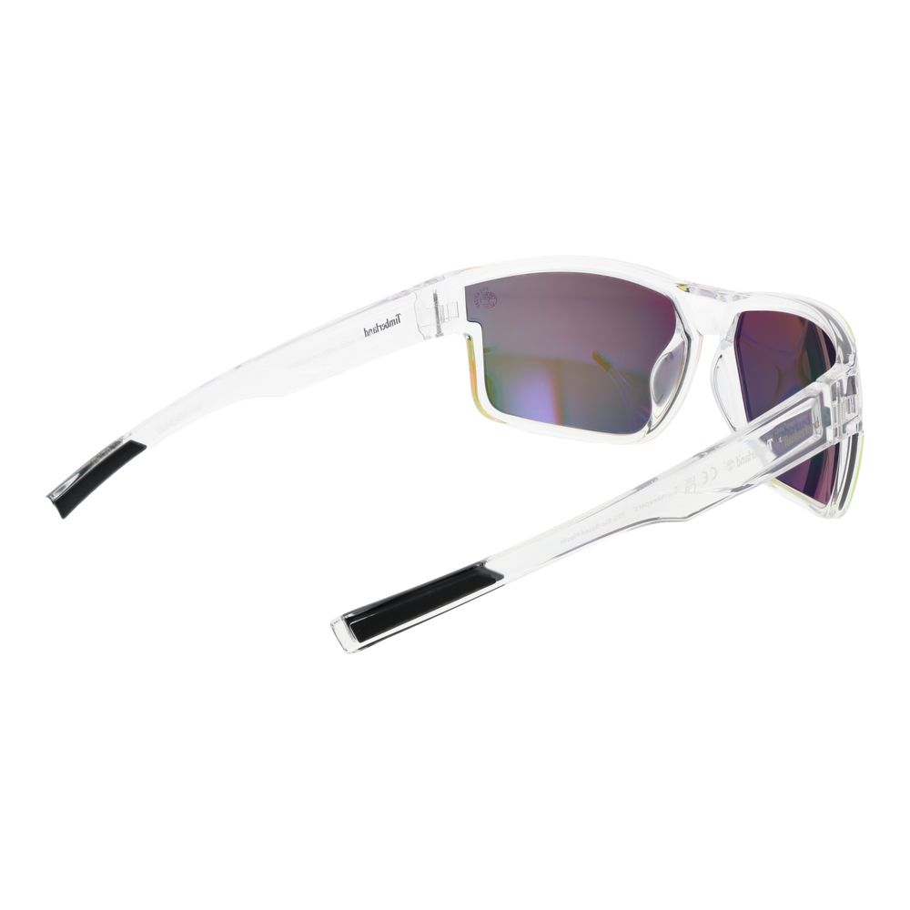 Sunglasses by Timberland for men in plastic and transparent presents a sumptuous silhouette, featuring transparent coloured frame and rectangle full-rim frame design with polarized mirrored category-3-dark-tint lens for a sumptuous look.